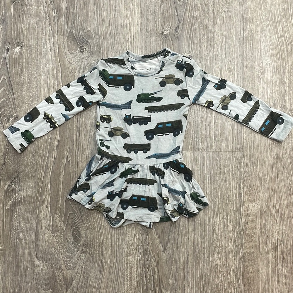 Posh peanut trucks and tanks bodysuit twirl dress